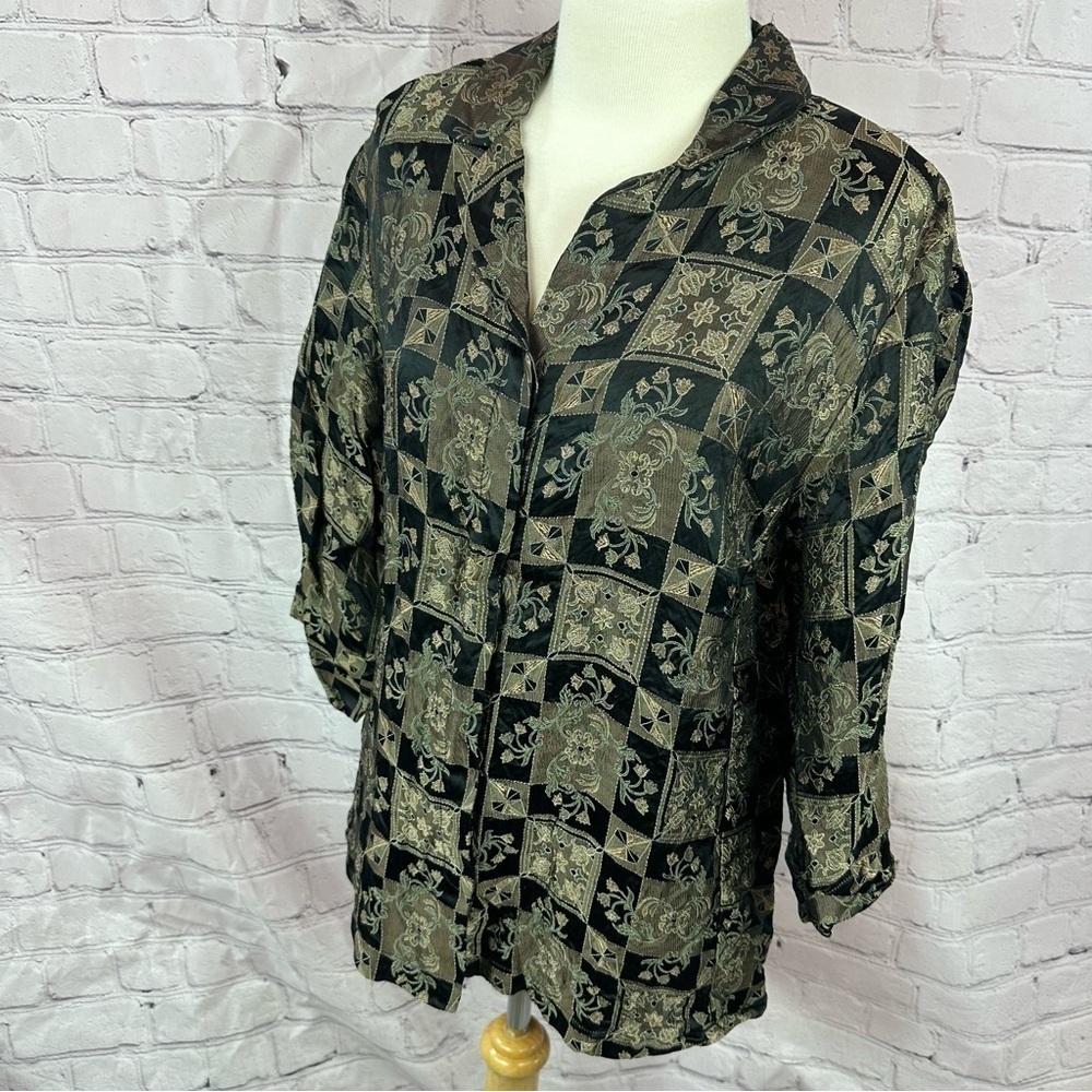 vintage Chico's design floral silk blend jacket top embroidered sz 2 (large 12)